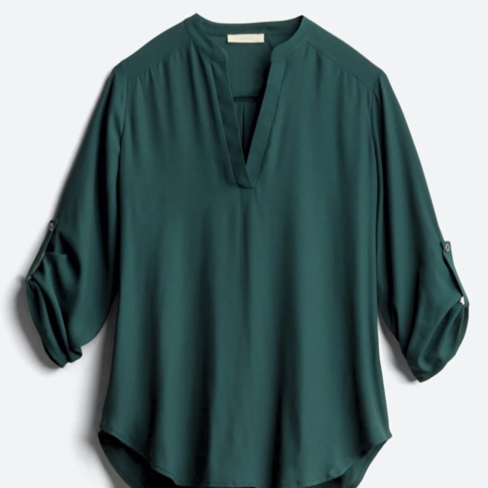 Lush Warren Split Neck Blouse in Dark Green